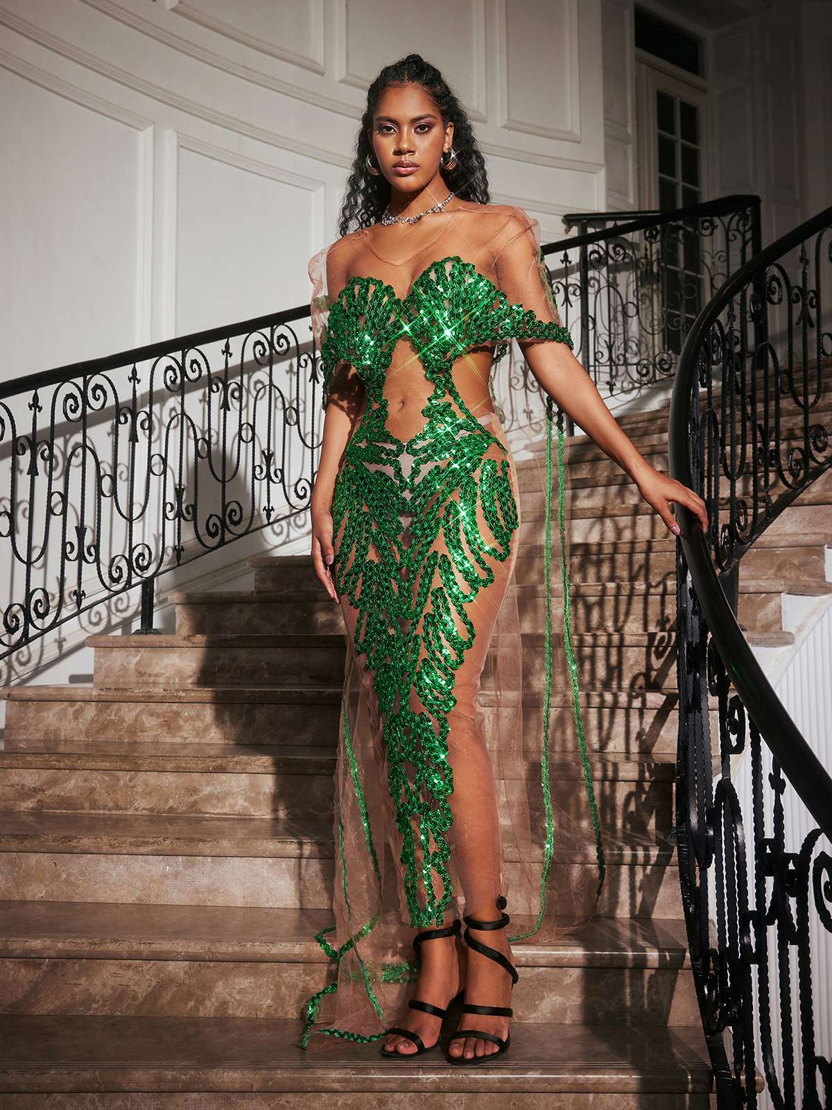 Cutout Sequin Embellished Maxi Dress