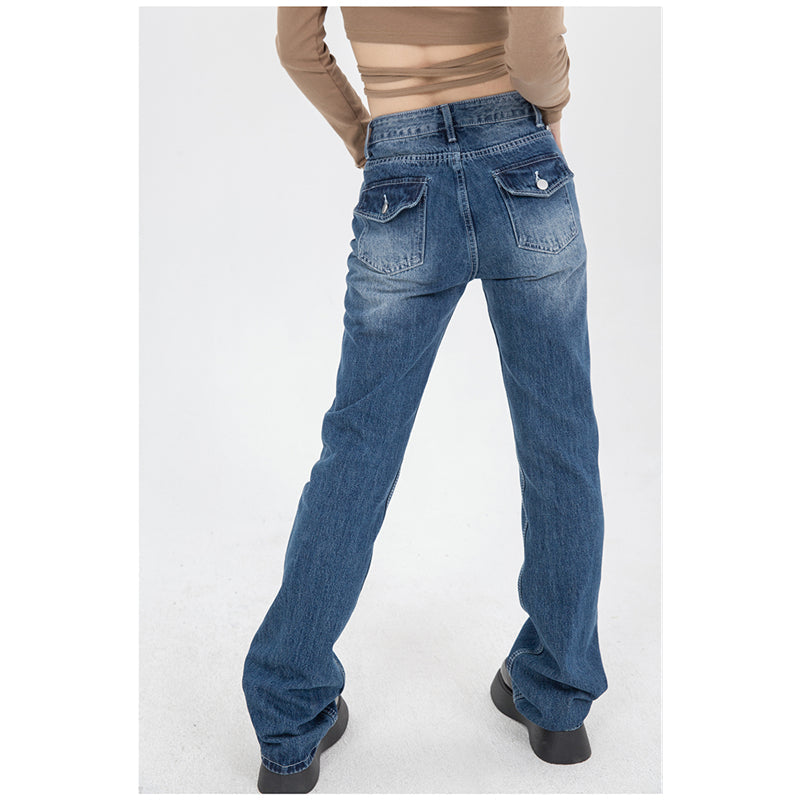 Hig Waist Loose Demin Blue Jeans