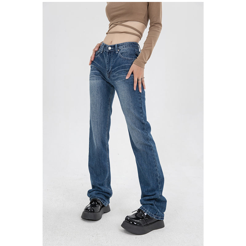 Hig Waist Loose Demin Blue Jeans