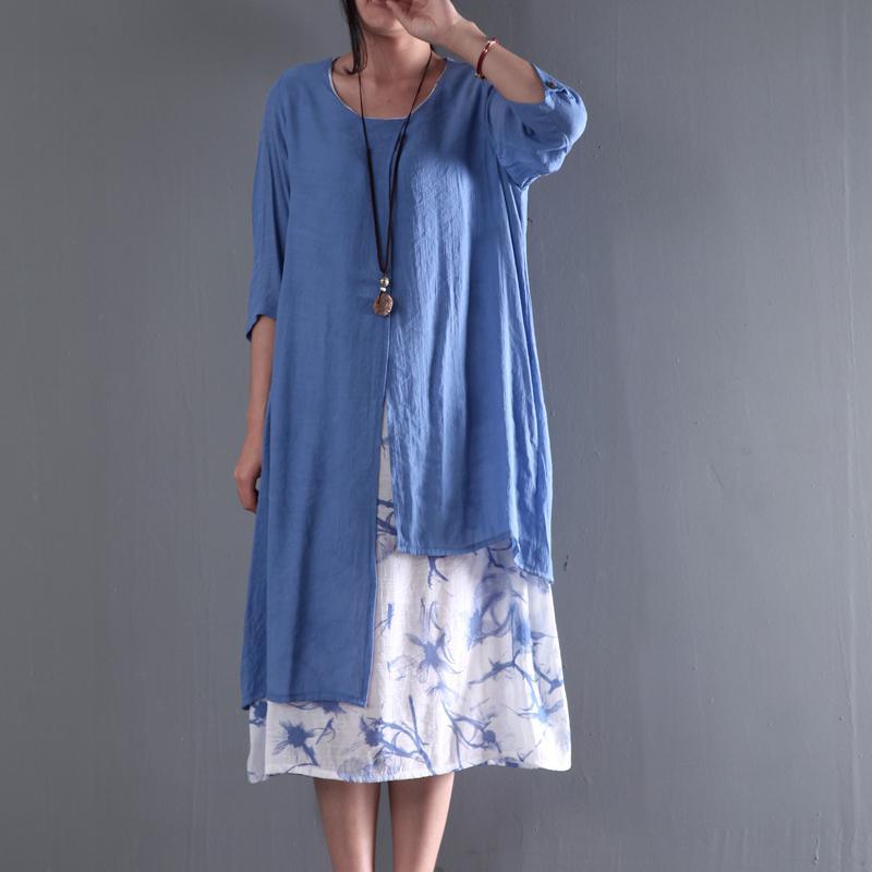 Plus Size Blue Asymmetrical Summer Floral Maxi Dress