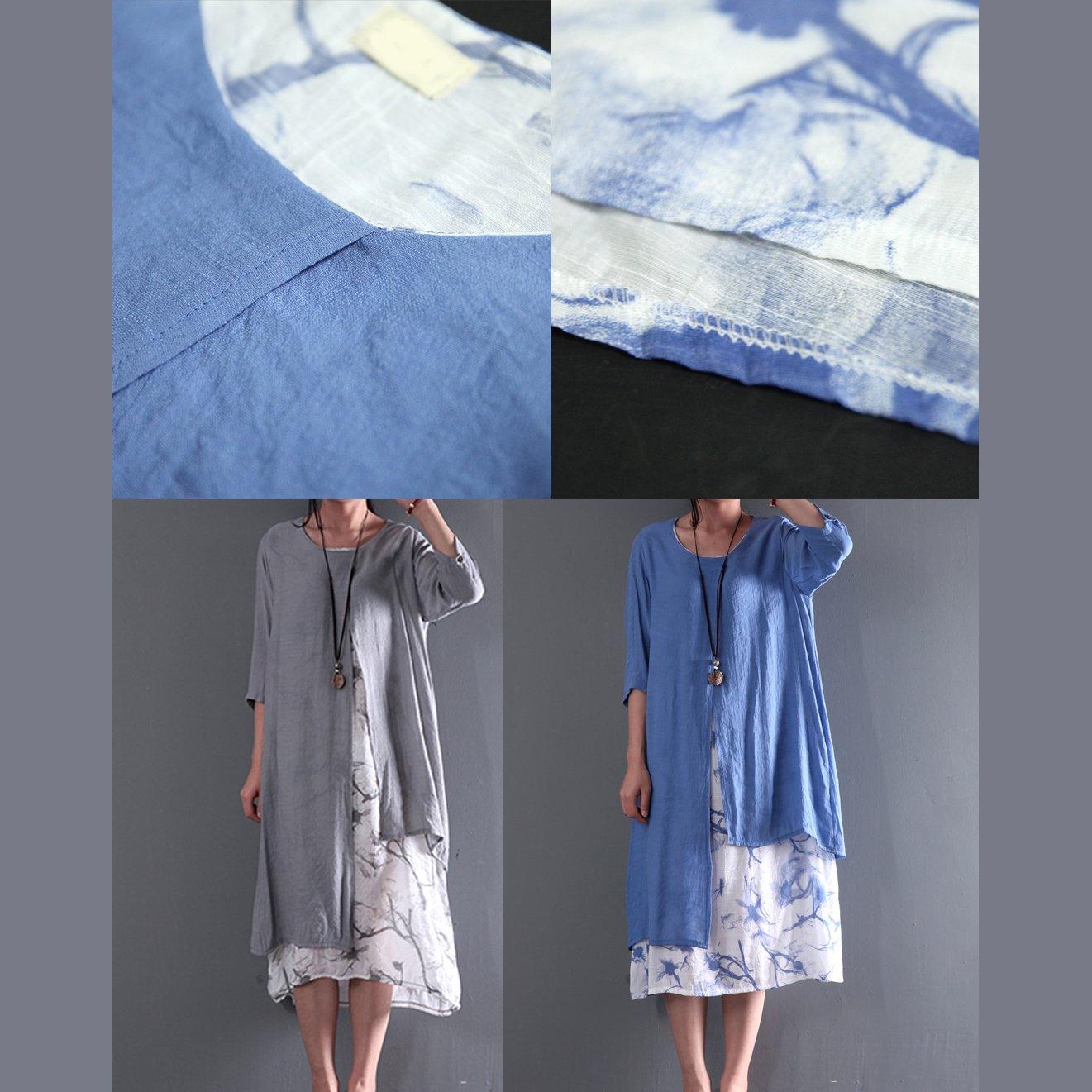 Plus Size Blue Asymmetrical Summer Floral Maxi Dress