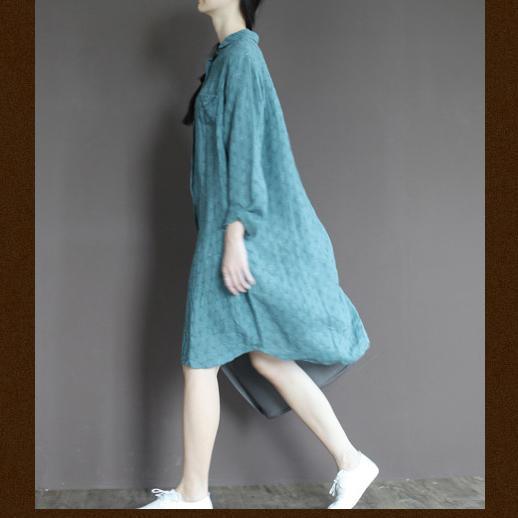 Blue linen half sleeve sundress plus size casual summer shirt dresses