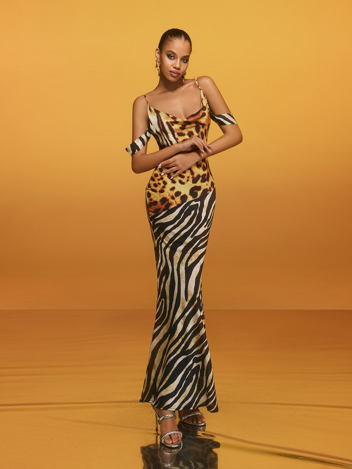 Cowl Neck Leopard Maxi Dress