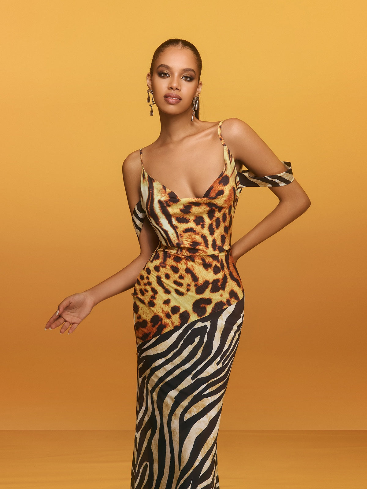 Cowl Neck Leopard Maxi Dress