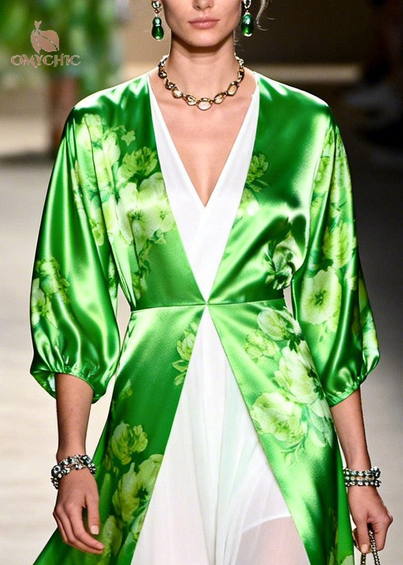 Bohemian Green Print Chiffon Holiday Dress Two Piece Set Summer