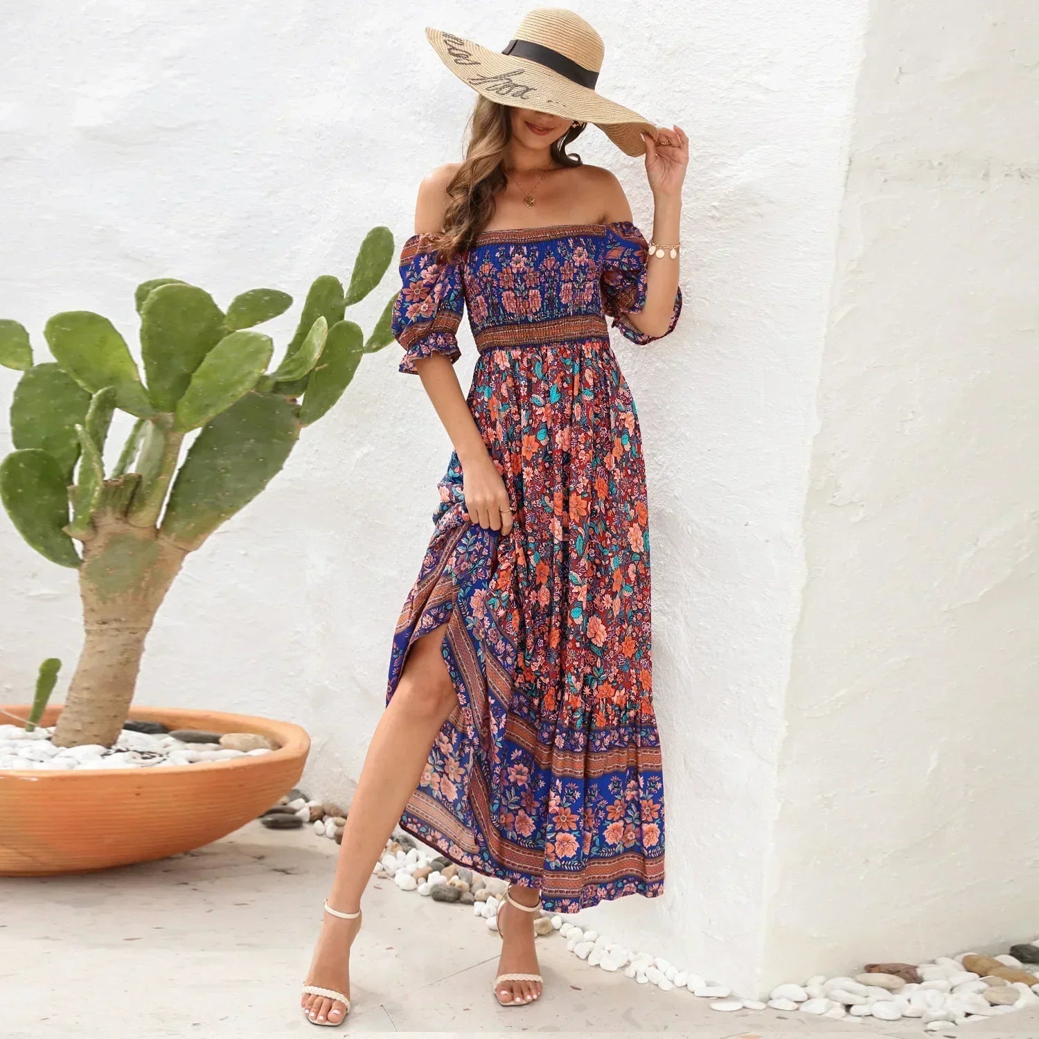 Casual Midi Sexy Elegant Beach Vacation Boho Dress Red / S