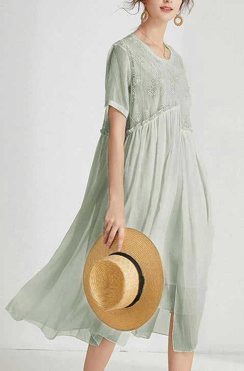 Boho Beige Print Chiffon Asymmetrical Design Summer Maxi Dresses