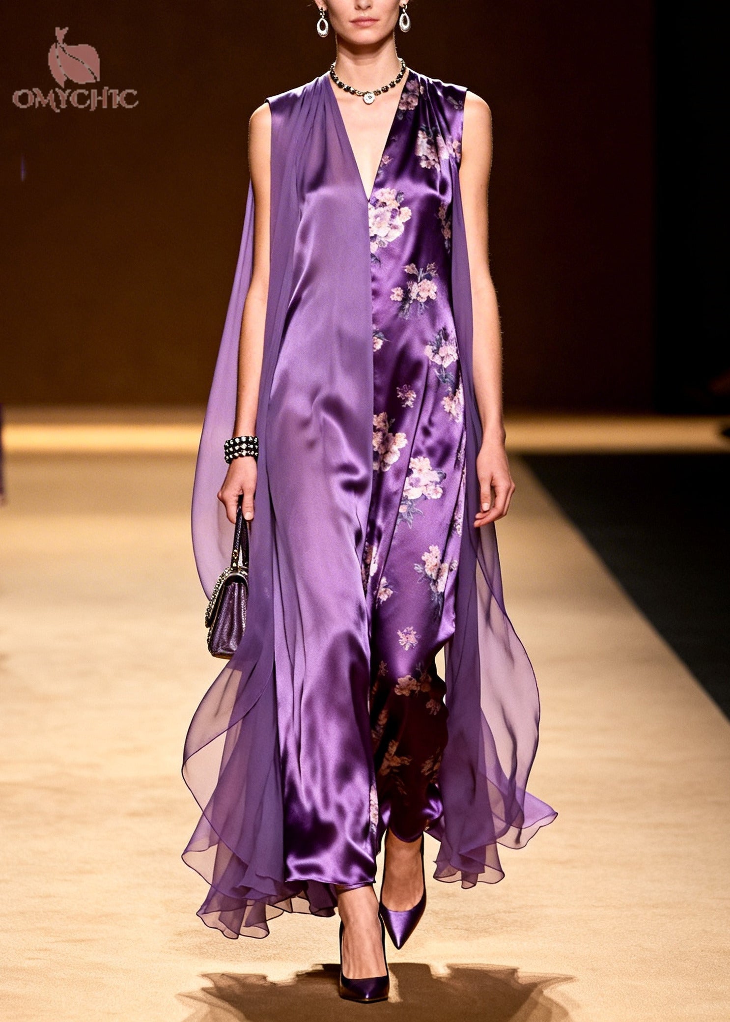 Boho Purple Asymmetrical Tulle Patchwork Silk Holiday Dress Sleeveless