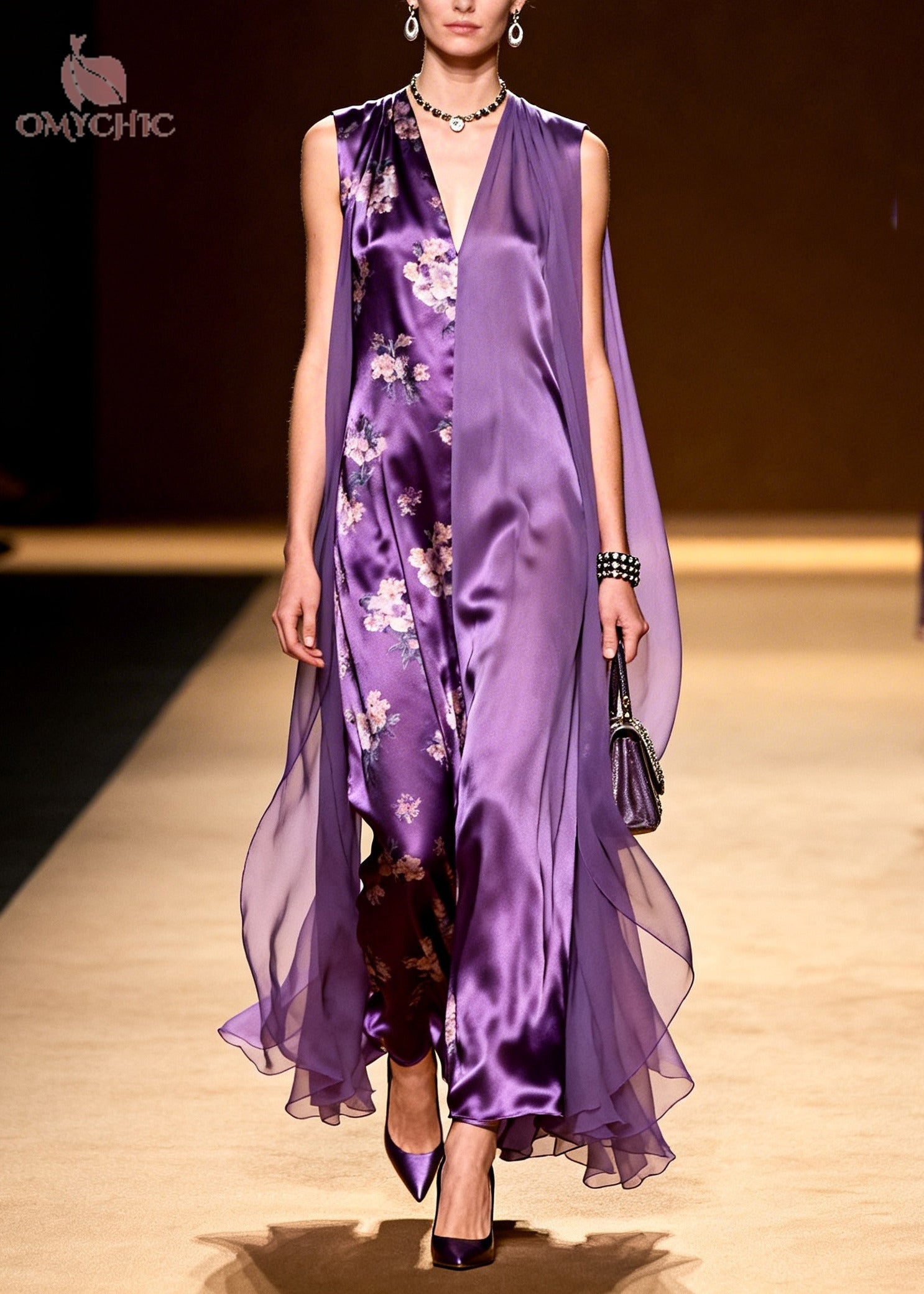 Boho Purple Asymmetrical Tulle Patchwork Silk Holiday Dress Sleeveless