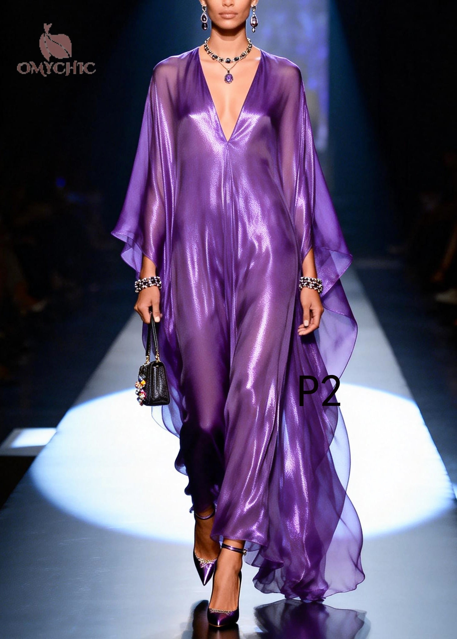 Boho Purple Oversized Draping Chiffon Long Dresses Summer