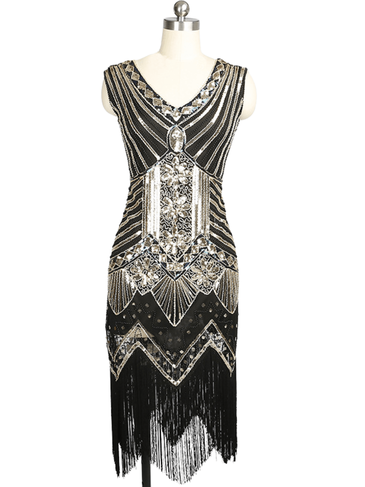 V Neck Fringe Sequin Dress