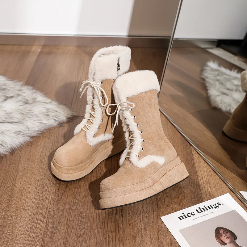Thick Sole Wool Warm Midtube Platform Nonslip Casual Snow Boot