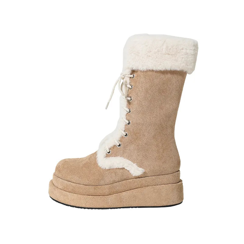 Thick Sole Wool Warm Midtube Platform Nonslip Casual Snow Boot