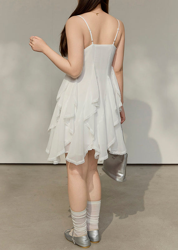 Boutique White Ruffled Chiffon Sundress Summer