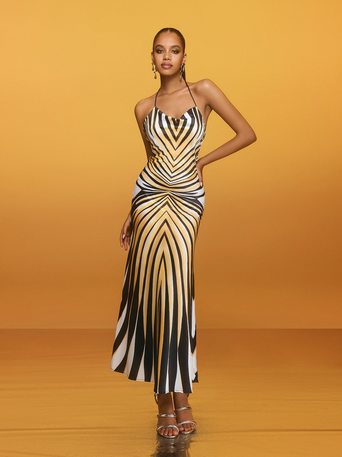 Halterneck Stripe Midi Dress