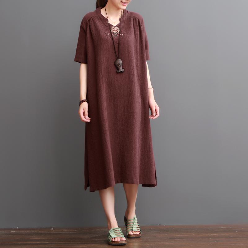 Burgundy caftans linen dresses for summer plus size linen clothing