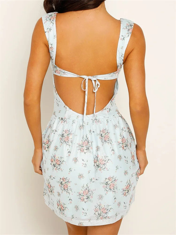 Retro Ruched Floral Mini Dress