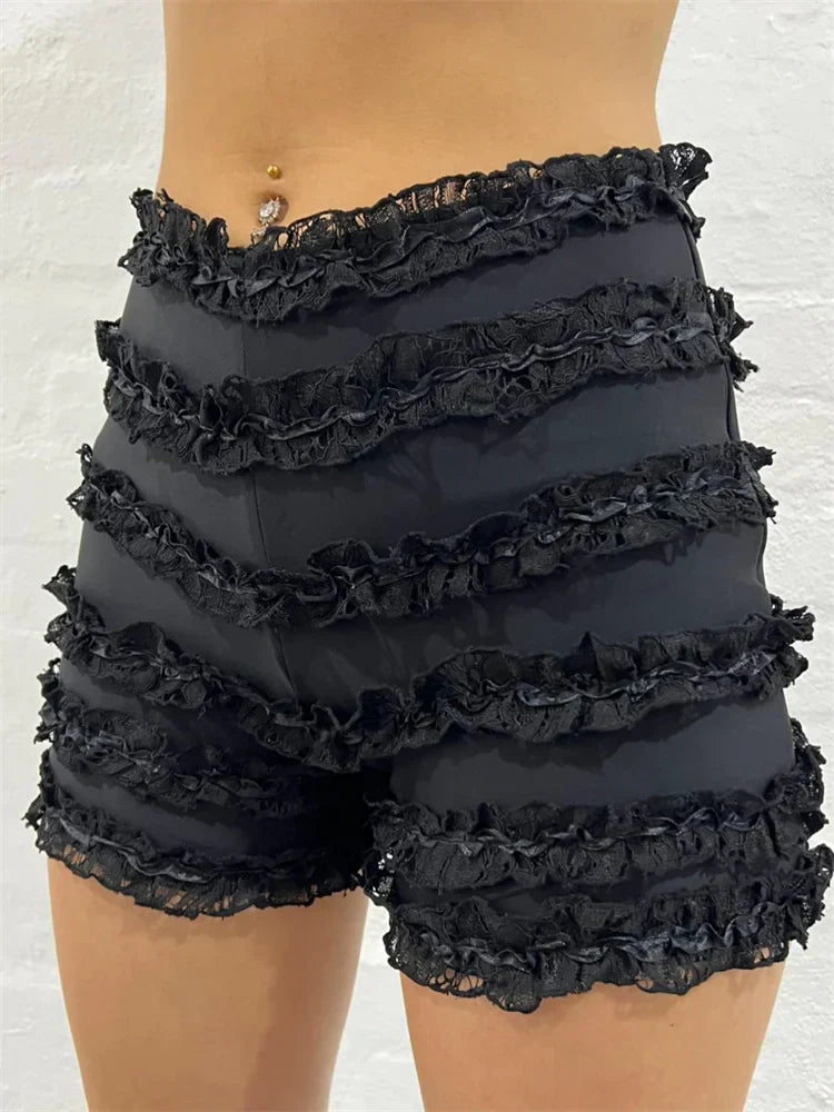 Retro Ruffled High Waist Short Black / S short-250223