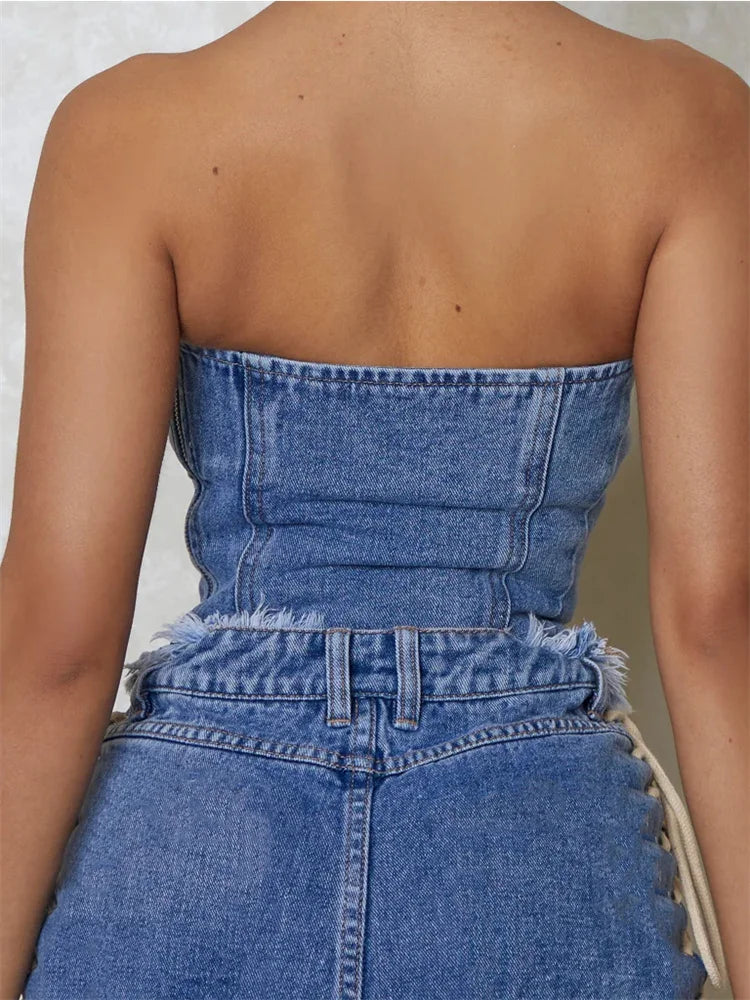 Sexy Bustiers Corsets Summer Party Clubwear Women Strapless Off Shoulder Crisscross Tieup Irregular Hem Vests Crop Top