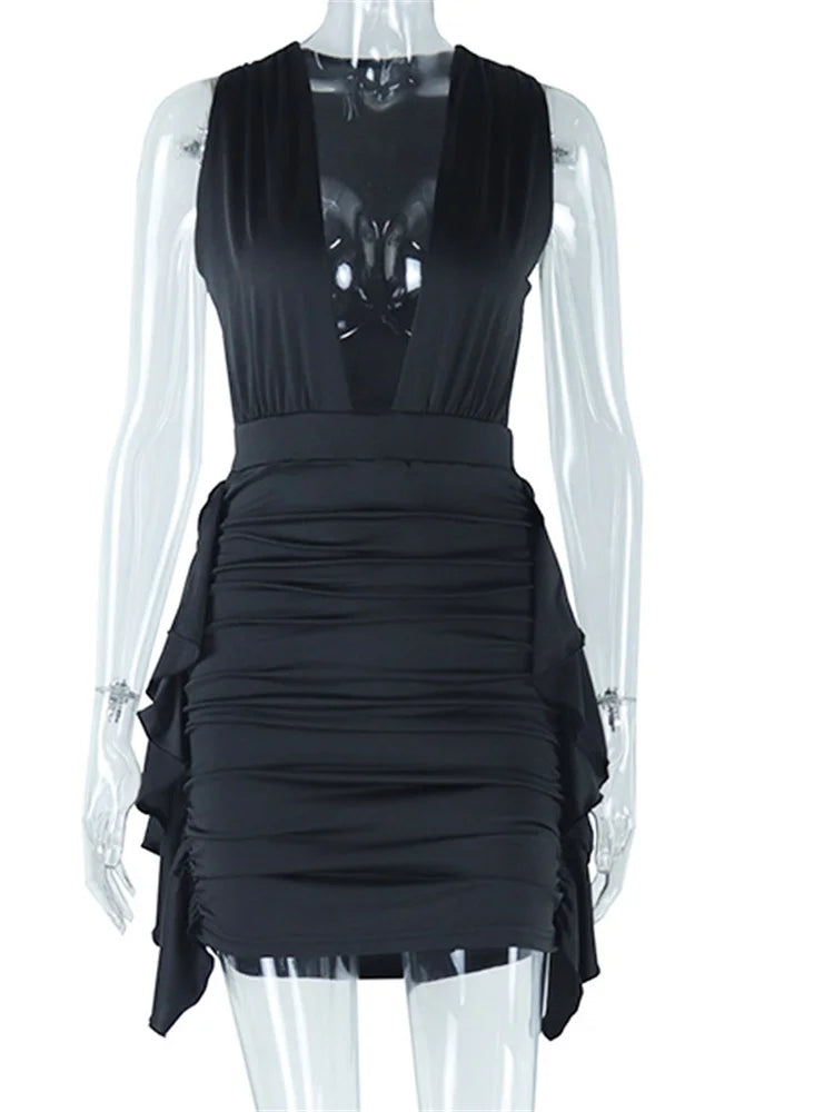 Deep Vneck Ruched Off Shoulder Mini Dresses
