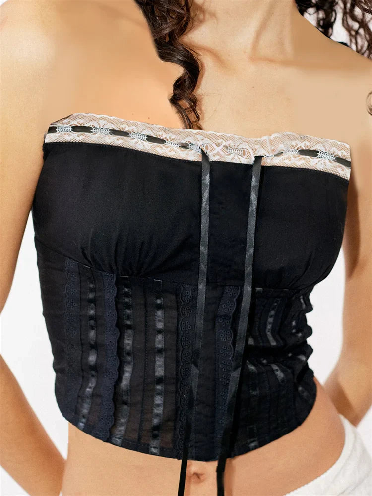 Tube for Women Sexy Strapless Off Shoulder Y2K Fairy Grunge Sleeveless Summer Laceup Mini Vest Streetwear Crop Top
