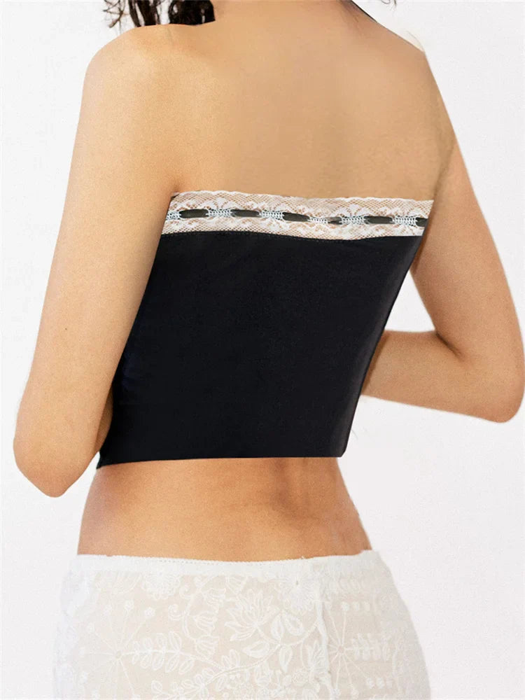 Tube for Women Sexy Strapless Off Shoulder Y2K Fairy Grunge Sleeveless Summer Laceup Mini Vest Streetwear Crop Top
