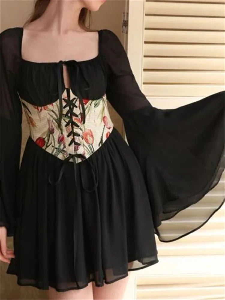 OffShoulder 3D Flowers Long Sleeve Mini Dresses