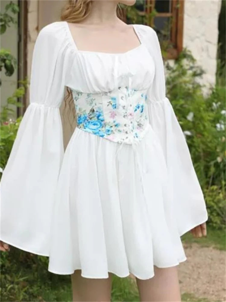 OffShoulder 3D Flowers Long Sleeve Mini Dresses