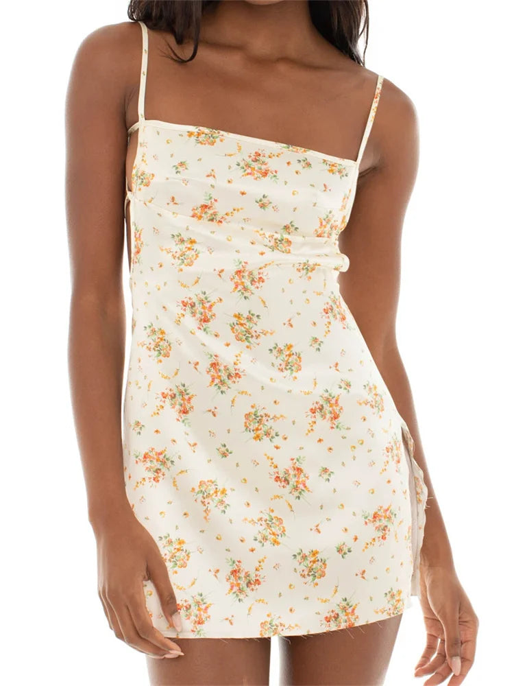 Vintage Satin Backless TieUp Mini Dresses