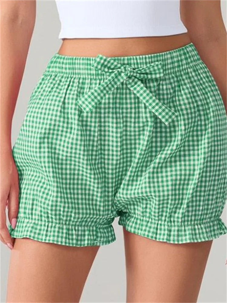 Bow Plaid Dots Bloomer Short green / S short-250223