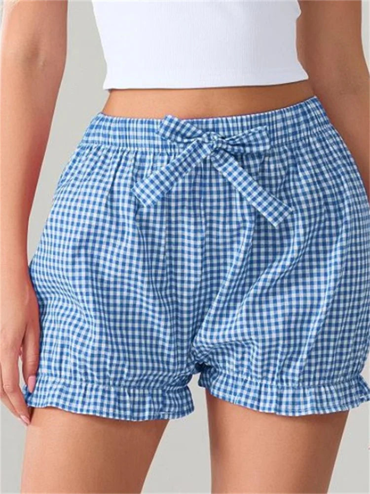 Bow Plaid Dots Bloomer Short blue / S short-250223