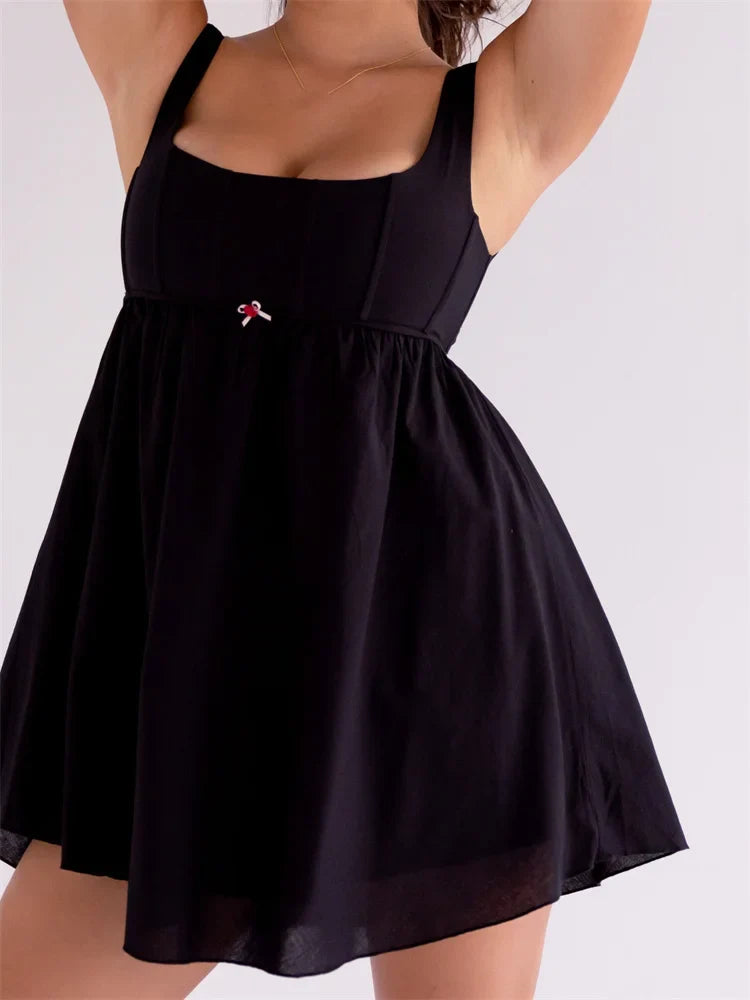 Chic Vintage Fairy Square Neck Aesthetic Mini Dresses