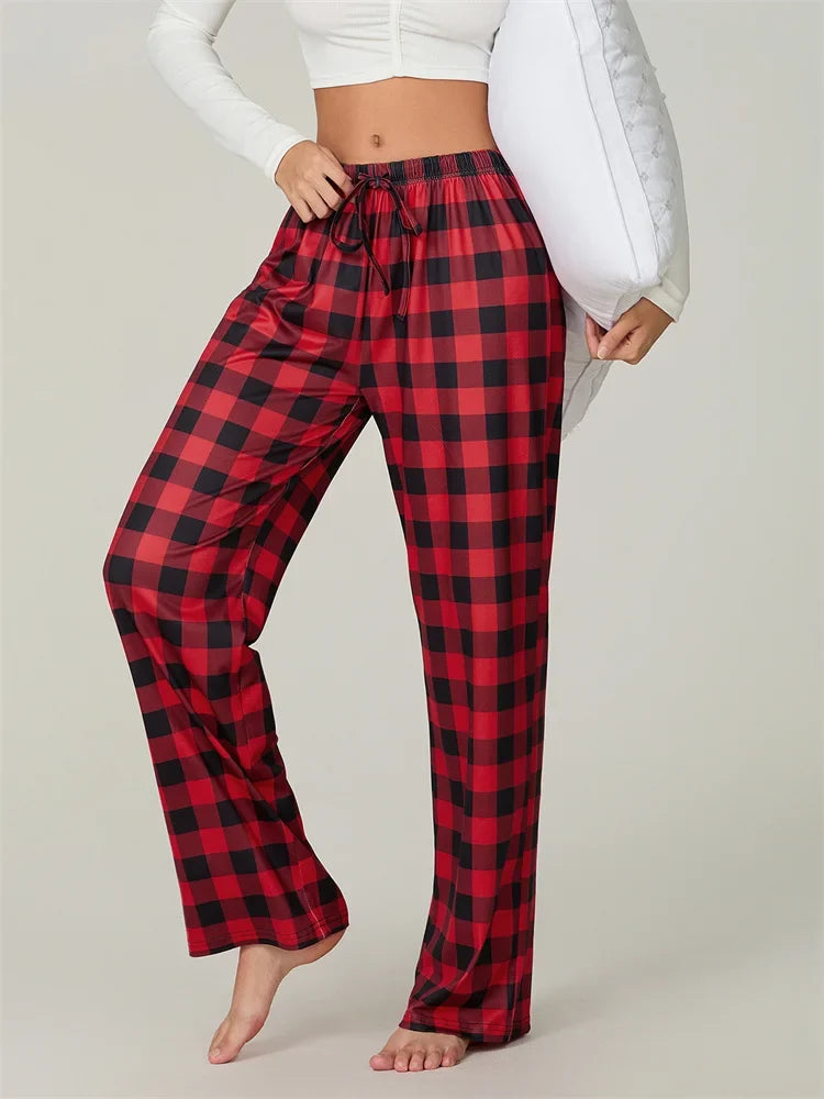 Plaid Print Lace-Up Elastic Sleep Pant