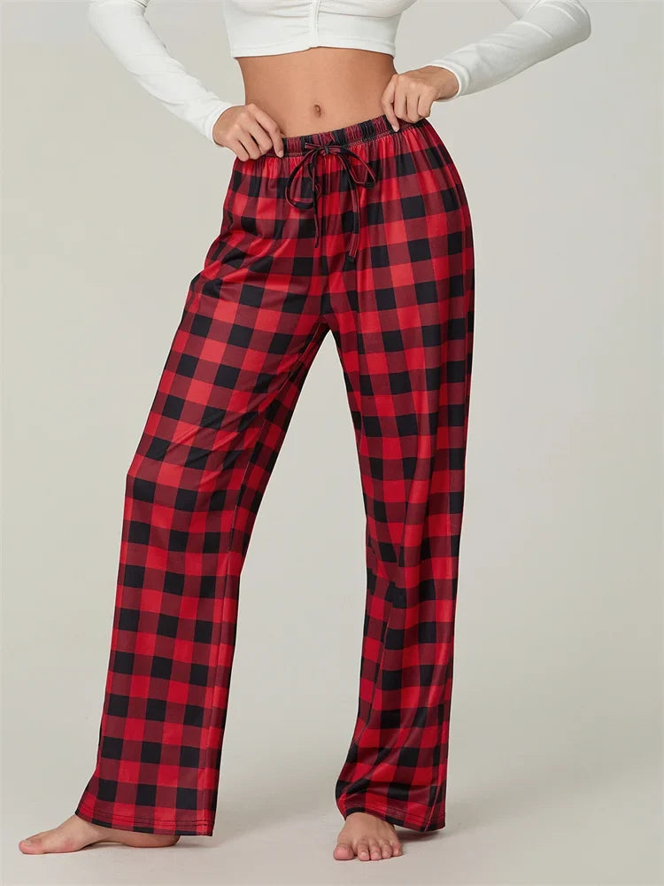 Plaid Print Lace-Up Elastic Sleep Pant