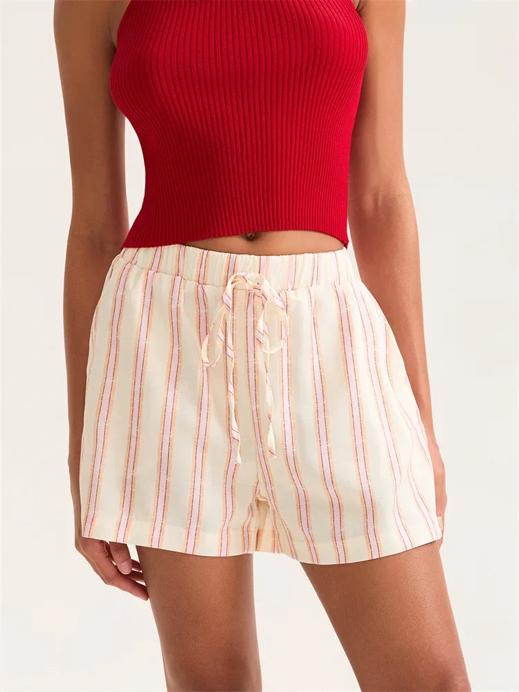 Striped Wide Leg Pocket Short white / S short-250223