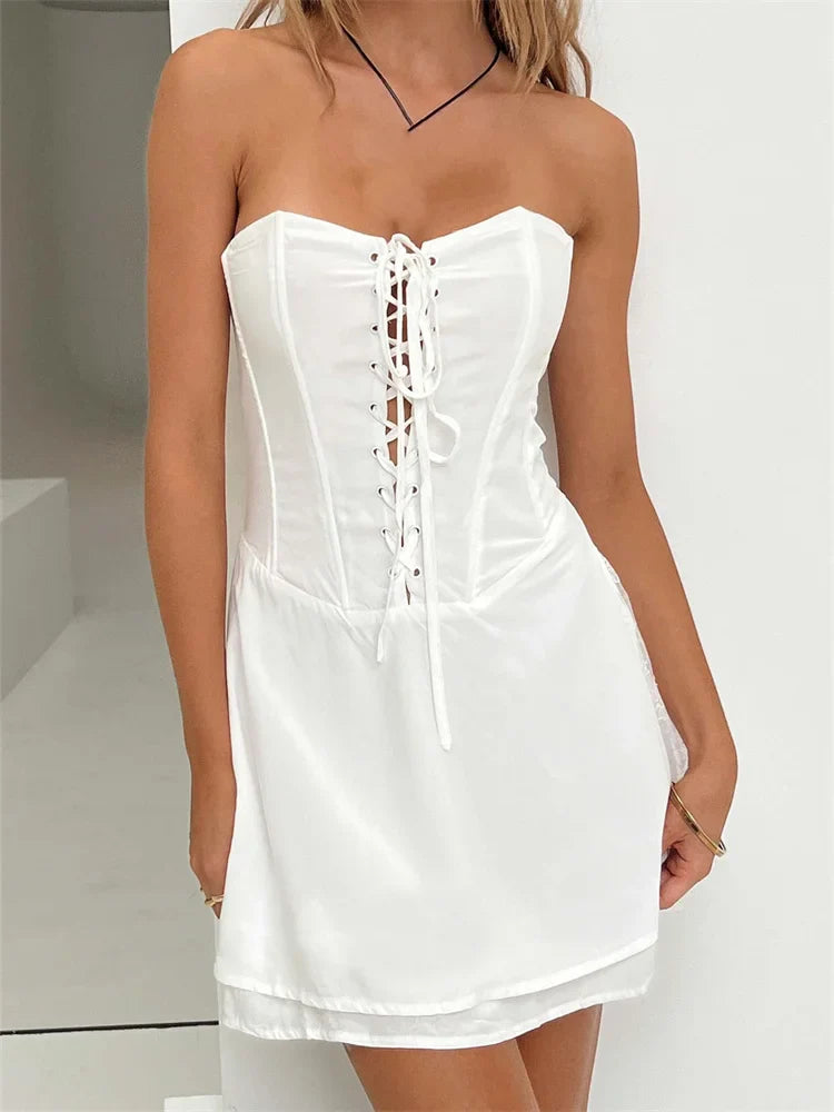 Trendy CrissCross LaceUp Tube Mini Dresses