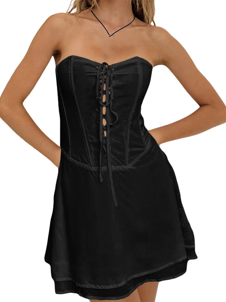 Trendy CrissCross LaceUp Tube Mini Dresses
