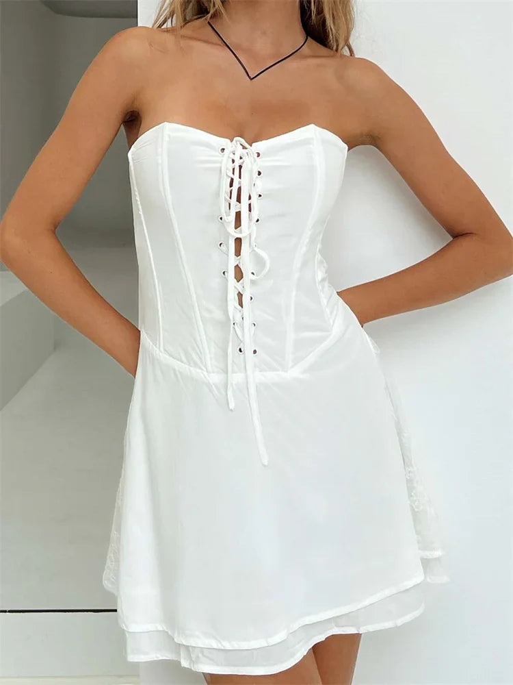 Trendy CrissCross LaceUp Tube Mini Dresses