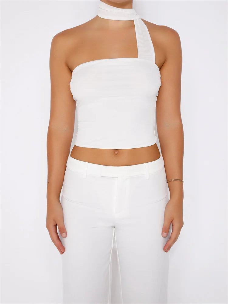 Sexy Y2K Tube Ruffles Halter Laceup Off Shoulder Backless Cropped Fairy Retro Vests Streetwear Crop Top