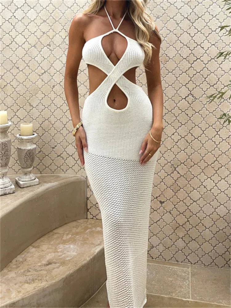 Women Sleeveless Off Shoulder Halter Cutout Backless Summer Backless Party Beach Club Vestidos