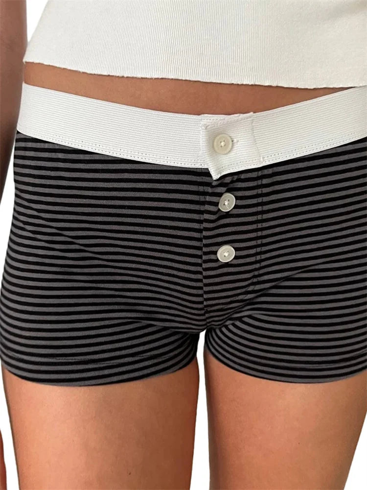 Floral Striped Pajama Sleep Short black / S short-250223