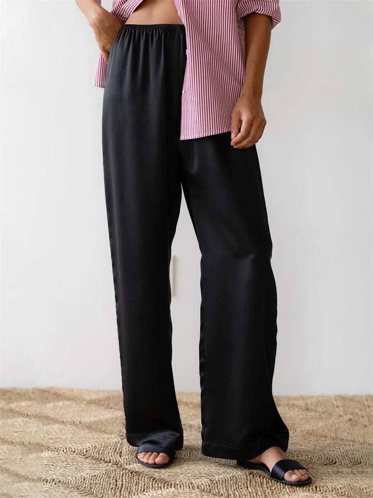 Solid Color Lounge Elastic Waist Pull-On Pant BLACK / S pant-250223