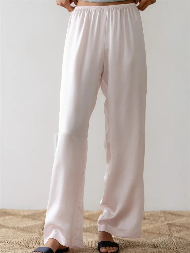 Solid Color Lounge Elastic Waist Pull-On Pant WHITE / S pant-250223