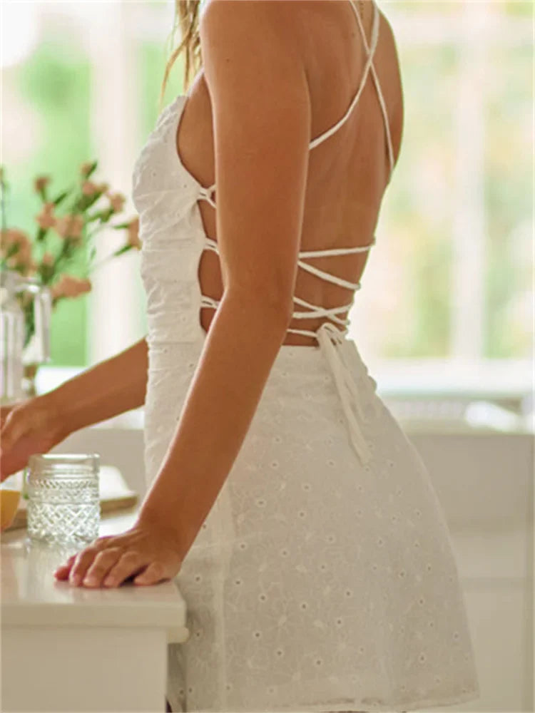 Sexy Summer Lace Crisscross Backless Mini Dresses