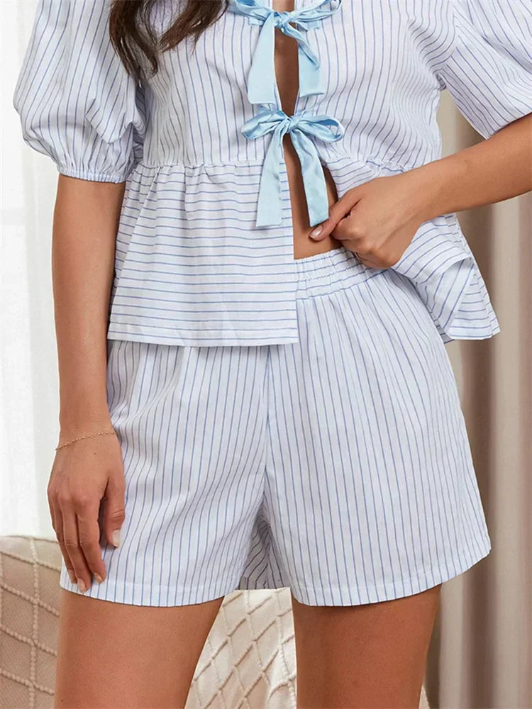 Striped Loose Elastic Waist Short