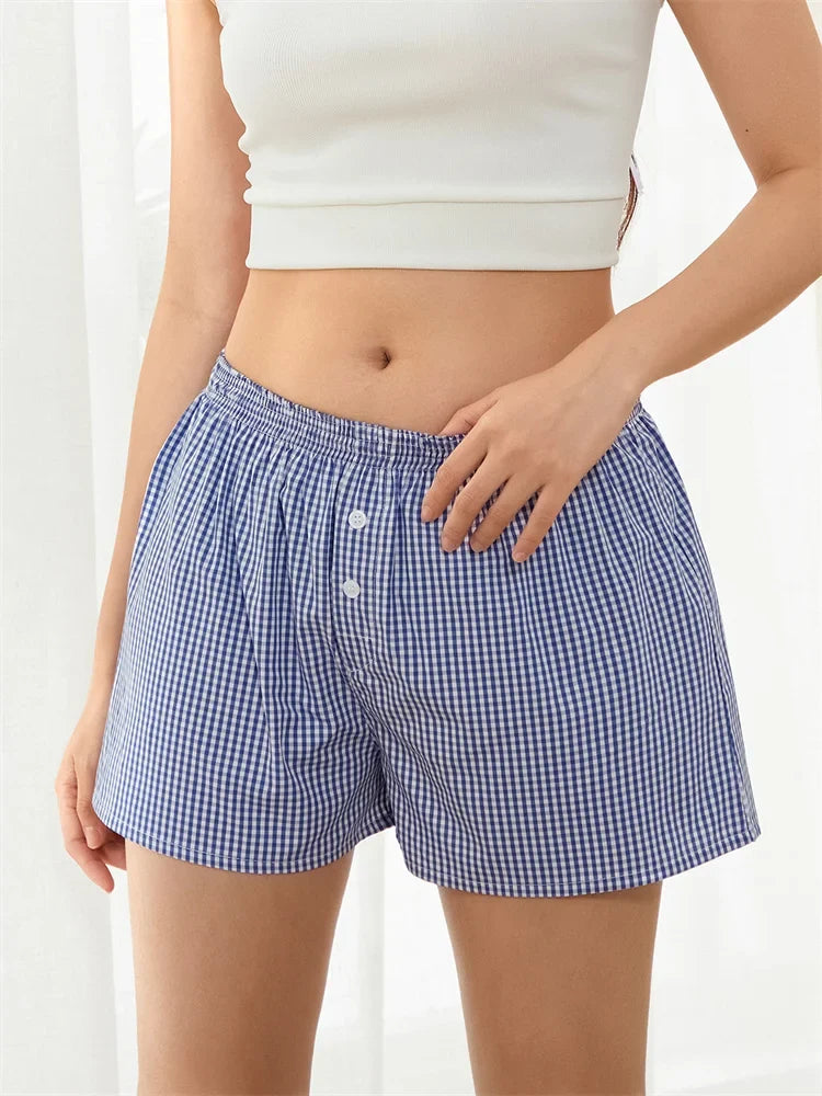 Plaid Button Lounge Pajama Short