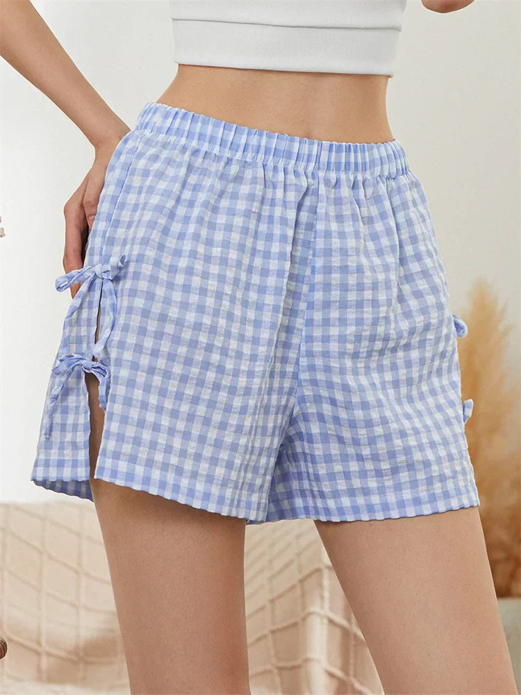 Striped Cutout Tie-Up Bow Short