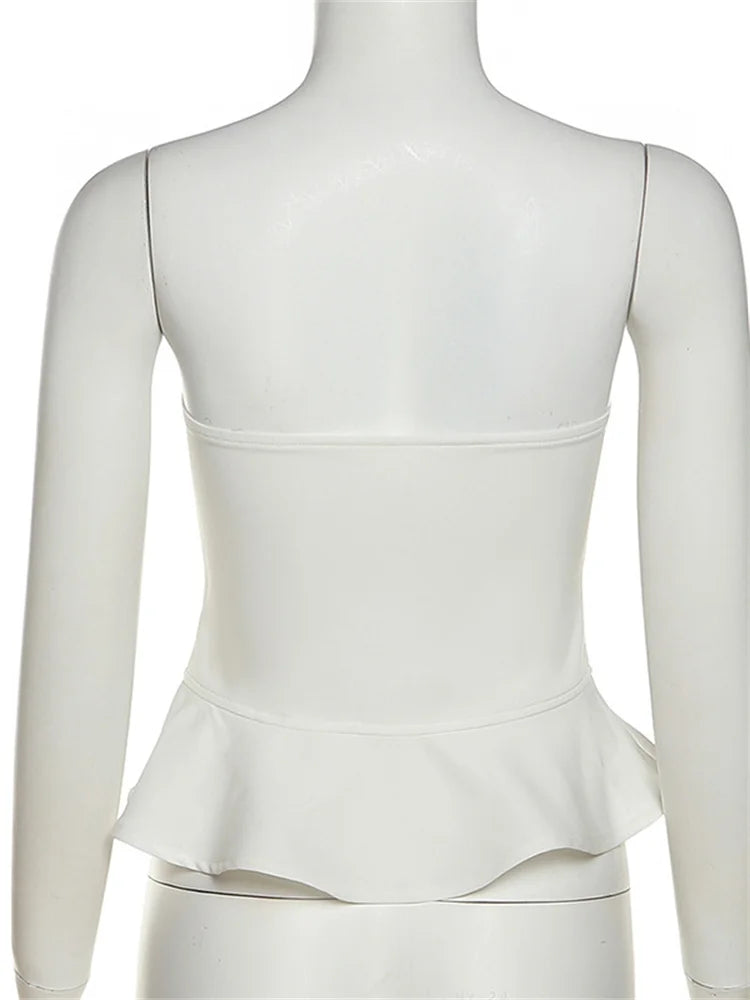Y2K Strapless Off Shoulder Tube Cropped Summer Clubwear Front Hollow Out Crisscross Tieup for Women Vest Crop Top
