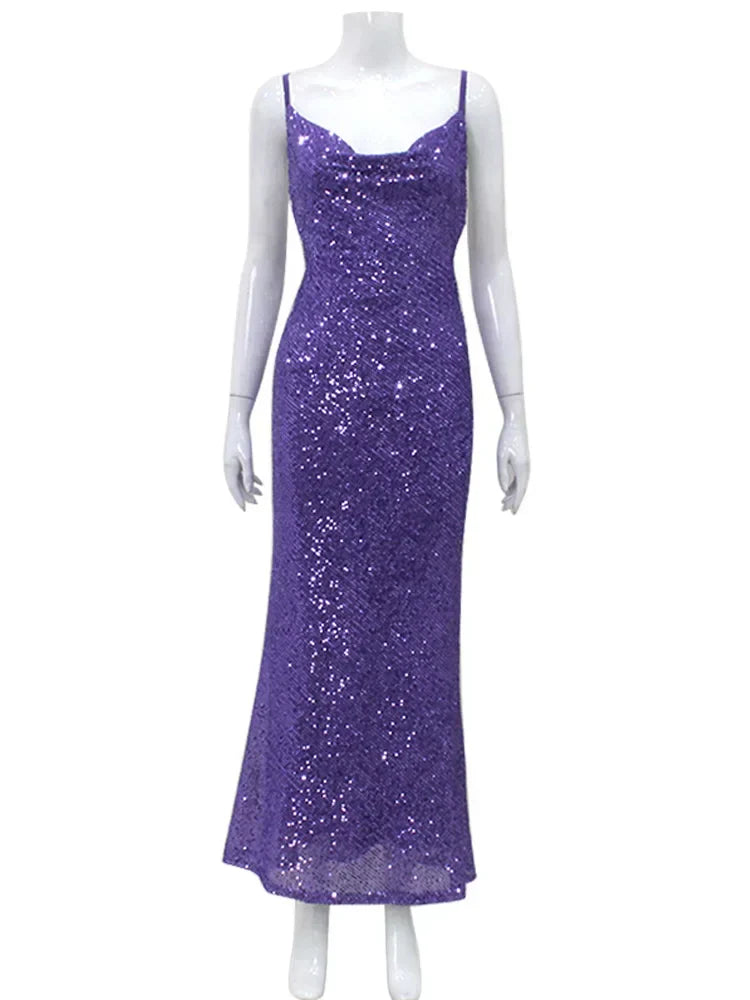 Shining Sequins Backless Sexy Club Women Dresses Spaghetti Strap Party Dress
