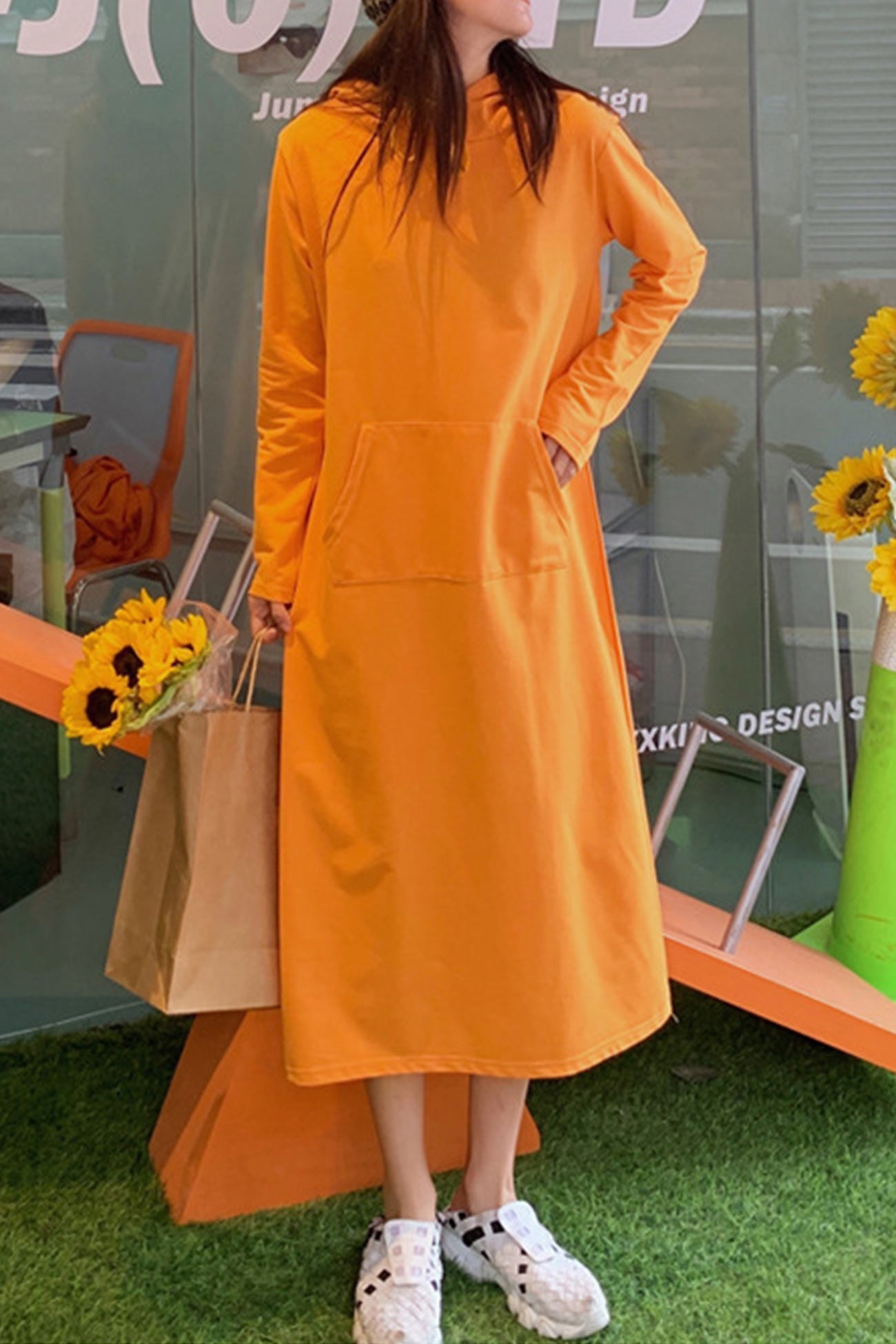 Yvonne Candy Colored Hooded Dress with Urban Everyday Styling